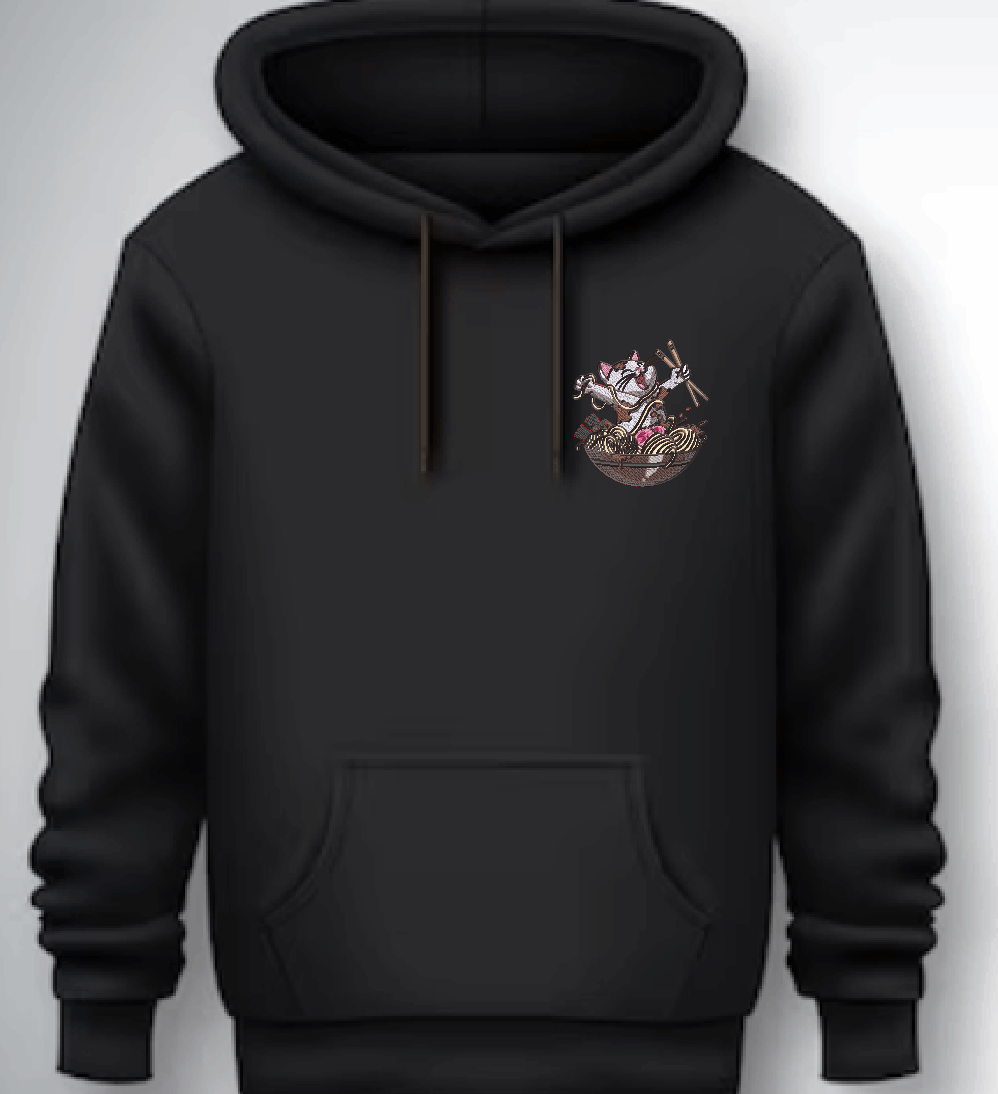 Embroidered Kitten & Ramen Hoodie