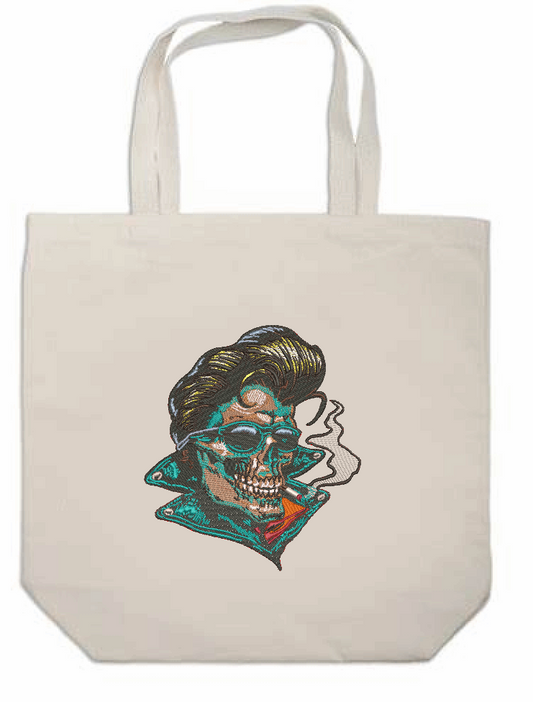 Biker Skull Embroidered Tote