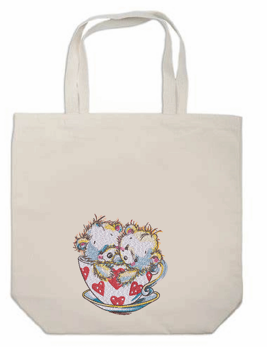 Tea Cup Bear Embroidered Tote