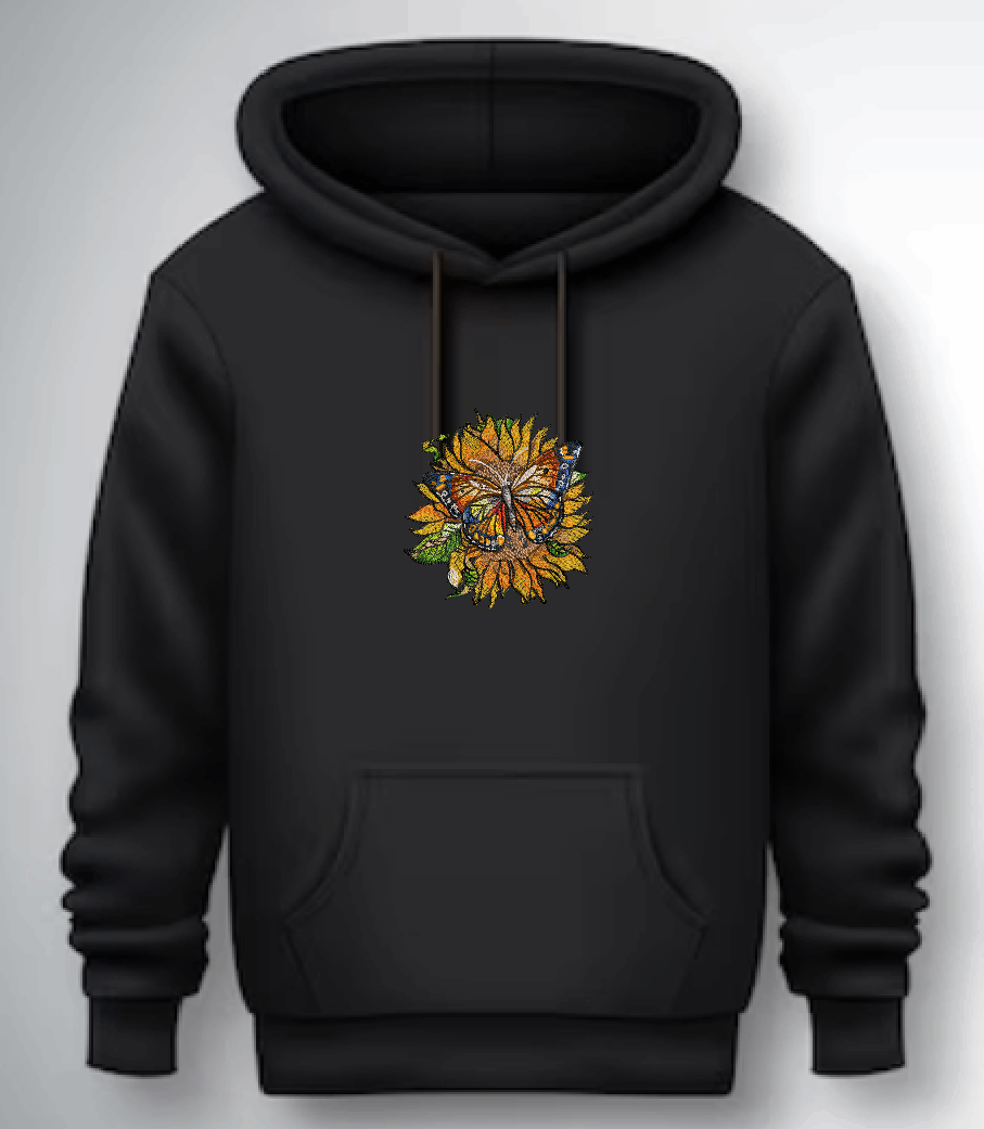 Sunflower & Butterfly Embroidered Hoodie